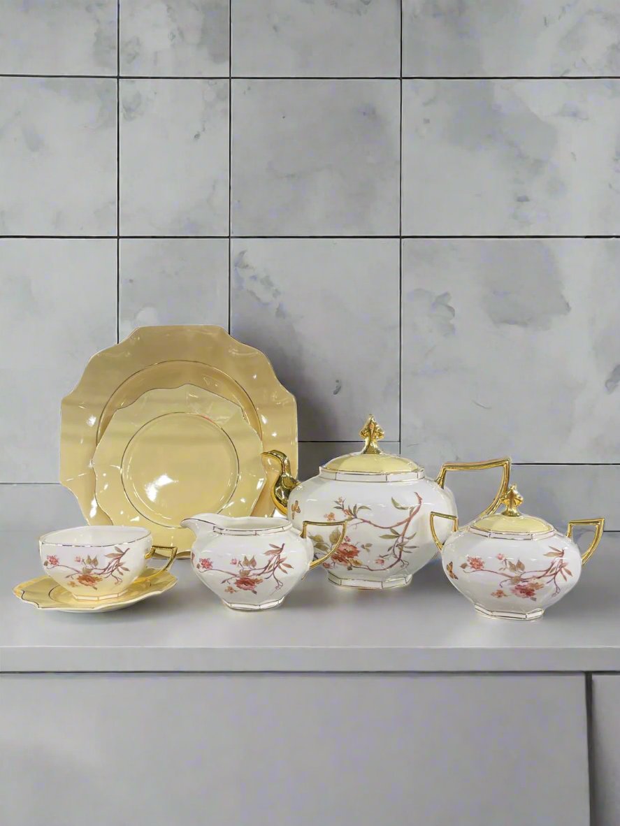 MODERN CERAMIC FLORAL TEASET (WHITE & YELLOW)
