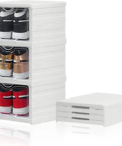 Modern Style Plastic Transparent Foldable 3 Layer Shoe Rack Organizer Cabinet
