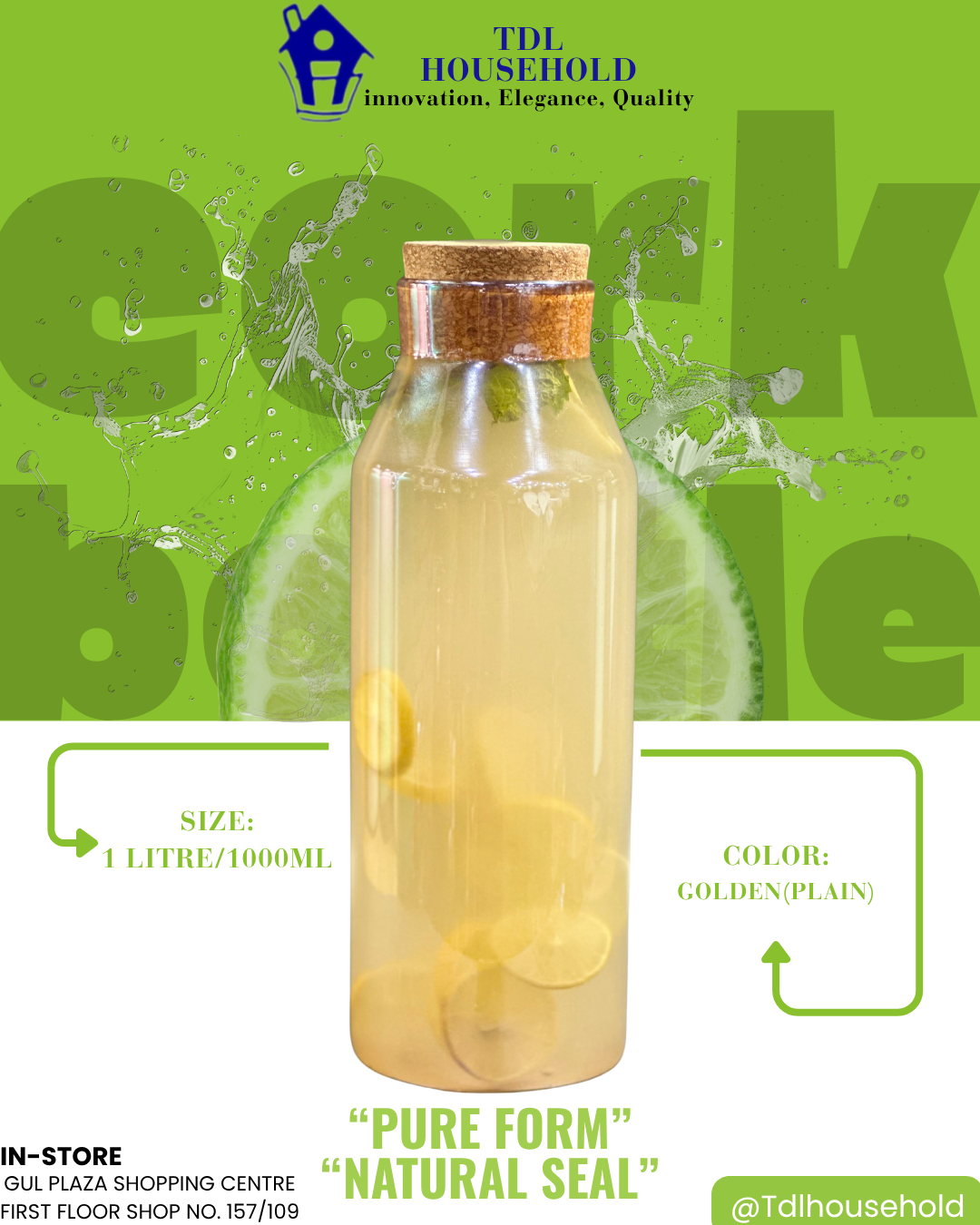 PlAIN GLASS CORK BOTTLE 1000 ml