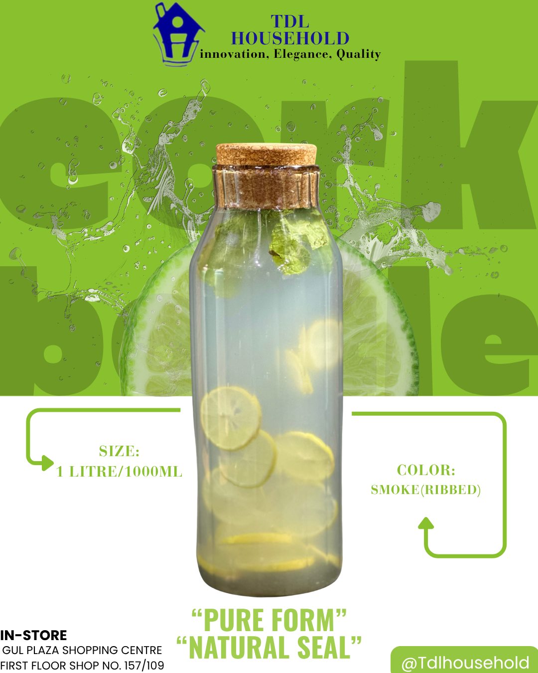 Ribbed Glass Cork Bottle - 1000ml