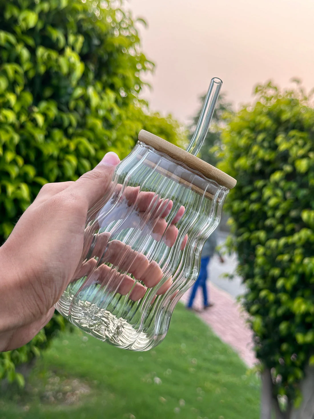 Glass Sipper Tumbler With Bamboo Lid