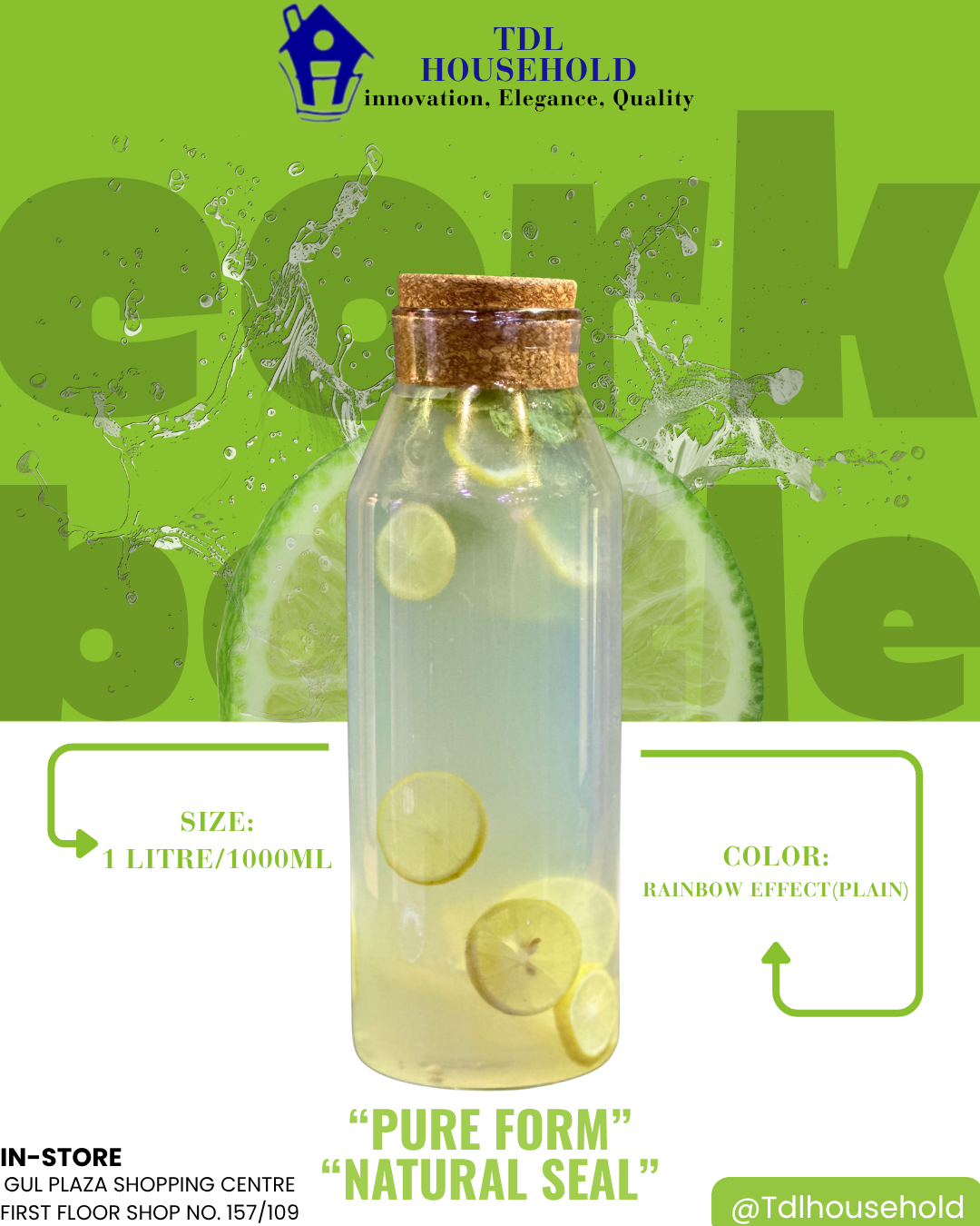PlAIN GLASS CORK BOTTLE 1000 ml