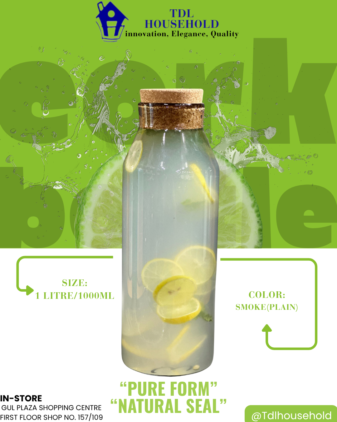 PlAIN GLASS CORK BOTTLE 1000 ml