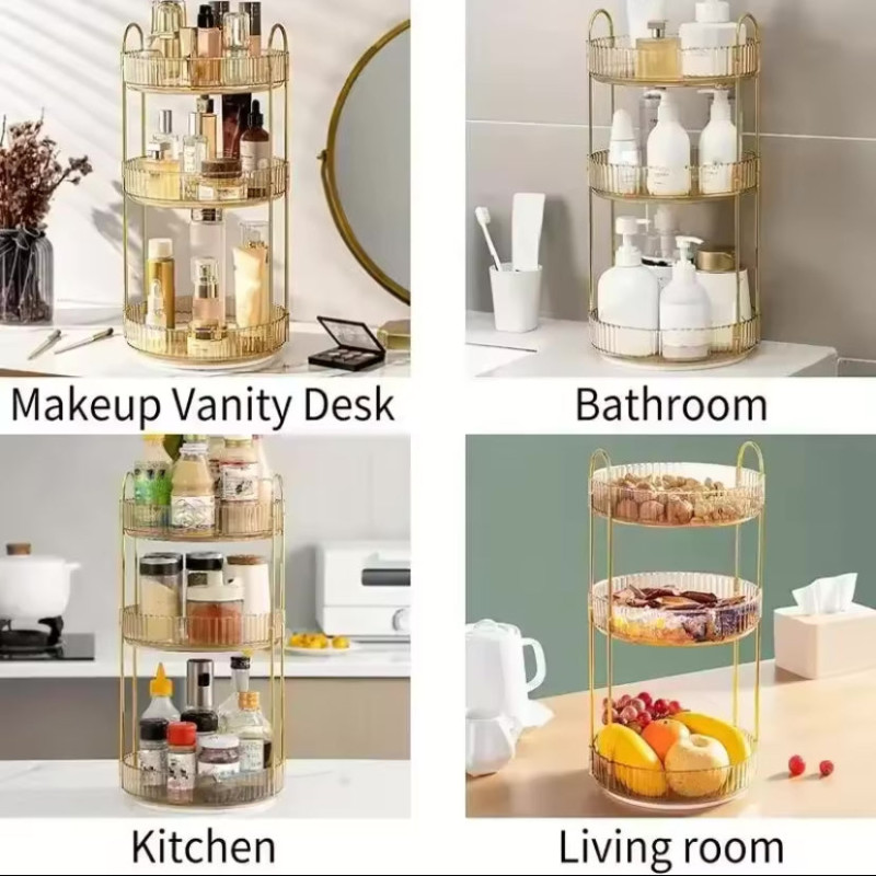 Luxury 360° Rotating Makeup Organizer, Transparent Cosmetics Storage Rack, Multifunctional Large Capacity Storage Box