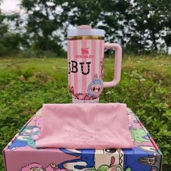 Stanley X Labubu Quencher Tumbler 40oz With Labubu Doll - Pink Stripes