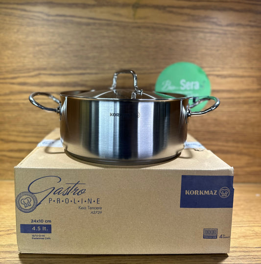 KORKMAZ Low Casserole 24 x 10 cm (Satin) “Proline Gastro”