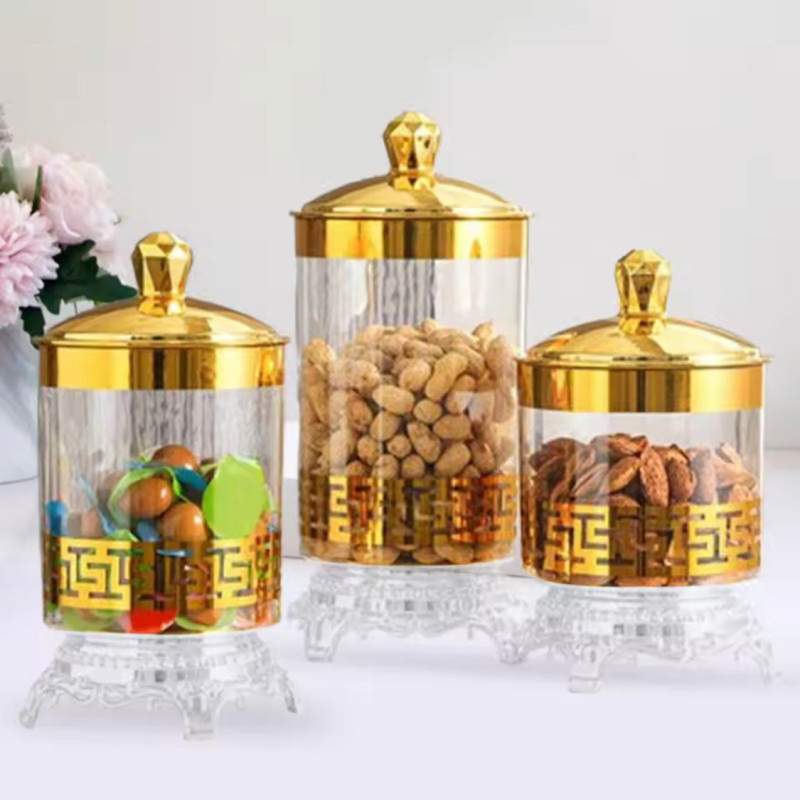 3Pcs Transparent Candy Jar With Lid, Dry Food Storage Container, Cookie Jar