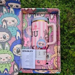 Stanley X Labubu Quencher Tumbler 40oz With Labubu Doll - Pink Stripes