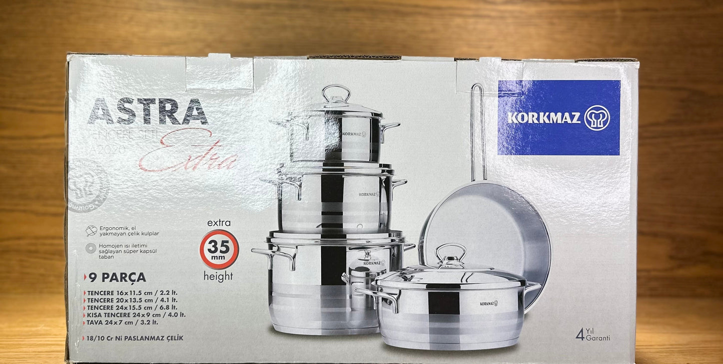 KORKMAZ ASTRA EXTRA Cookware Set 9 Pcs