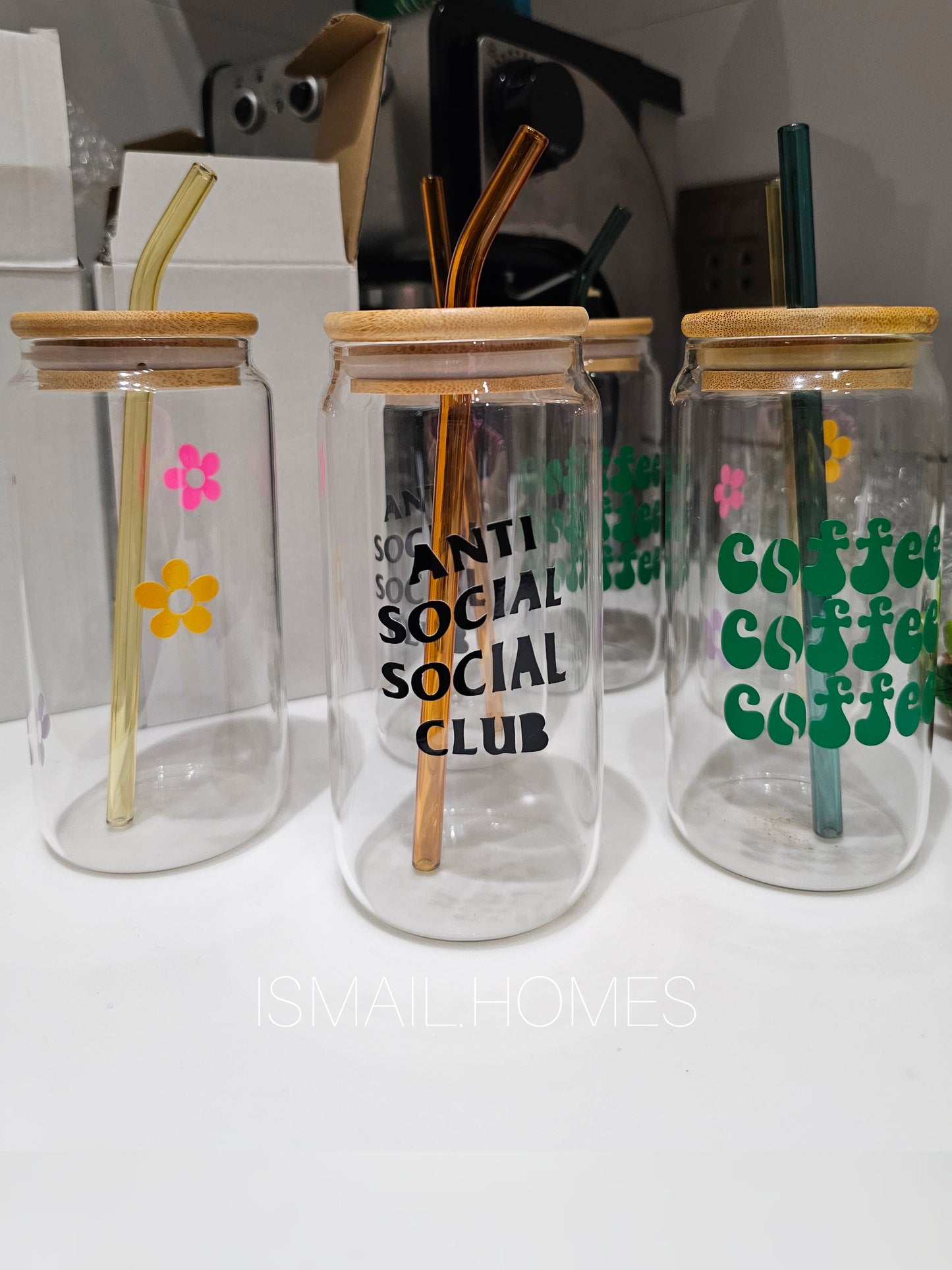 550ml Customized Can Glass with Lid and Colored Straw